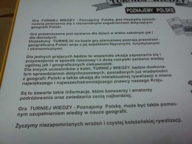 "POZNAJEMY POLSKĘ" - TURNIEJ WIEDZY DLA DZIECI I DOROSŁYCH "POZNAJEMY POLSKĘ" - TURNIEJ WIEDZY DLA DZIECI I DOROSŁYCH