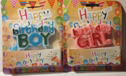 ŚWIECZKI URODZINOWE NAPIS BIRTHDAY GIRL LUB BOY, 2 KNOTY