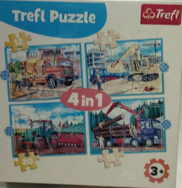 PUZZLE TREFL 4w1 NA BUDOWIE. MASZYNY BUDOWLANE