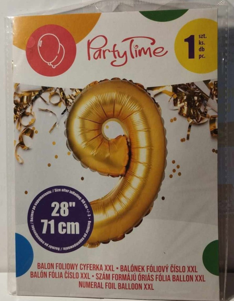 PARTY TIME - BALON FOLIOWY NA HEL CYFRA, 71cm. ZŁOTY (28``) PARTY TIME - BALON FOLIOWY NA HEL CYFRA, 71cm. ZŁOTY (28``)