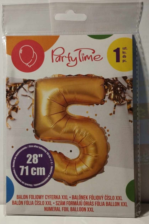 PARTY TIME - BALON FOLIOWY NA HEL CYFRA, 71cm. ZŁOTY (28``) PARTY TIME - BALON FOLIOWY NA HEL CYFRA, 71cm. ZŁOTY (28``)