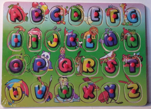 EDUKACYJNA UKŁADANKA DREWNIANA - WPINANKA ALFABET ANGIELSKI. KOLOROWE LITERKI OBRAZKI DLA NAJMŁODSZYCH EDUKACYJNA UKŁADANKA DREWNIANA - WPINANKA ALFABET ANGIELSKI. KOLOROWE LITERKI OBRAZKI DLA NAJMŁODSZYCH